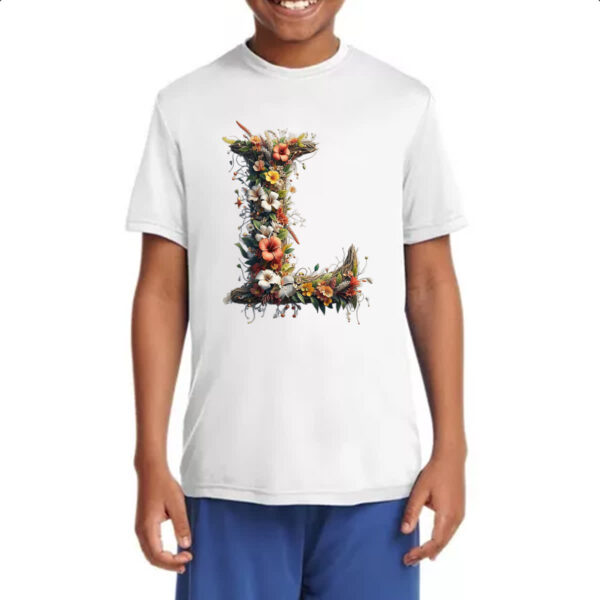 Camiseta Infanto Juvenil Alfabeto Floral Letra L - Imagem 4
