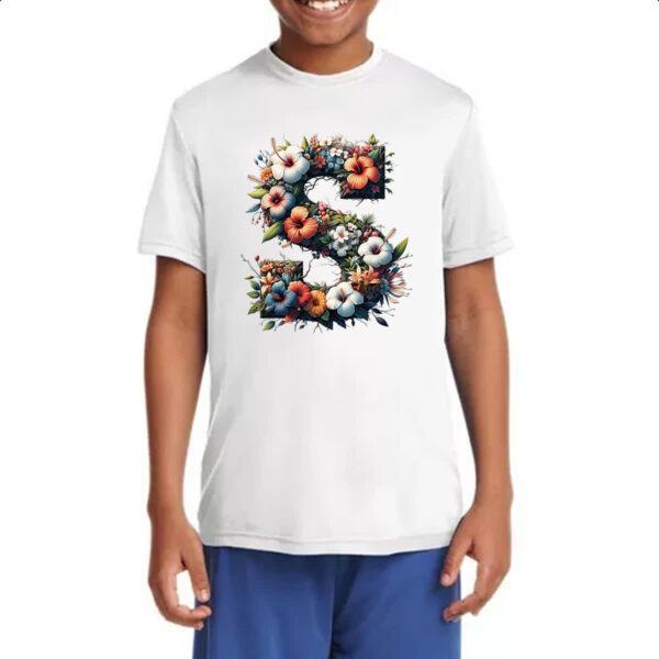 Camiseta Infanto Juvenil Alfabeto Floral Letra S - Imagem 4