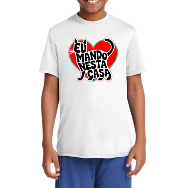 Camiseta Infanto Juvenil Silhueta gato manda na casa - Imagem 4