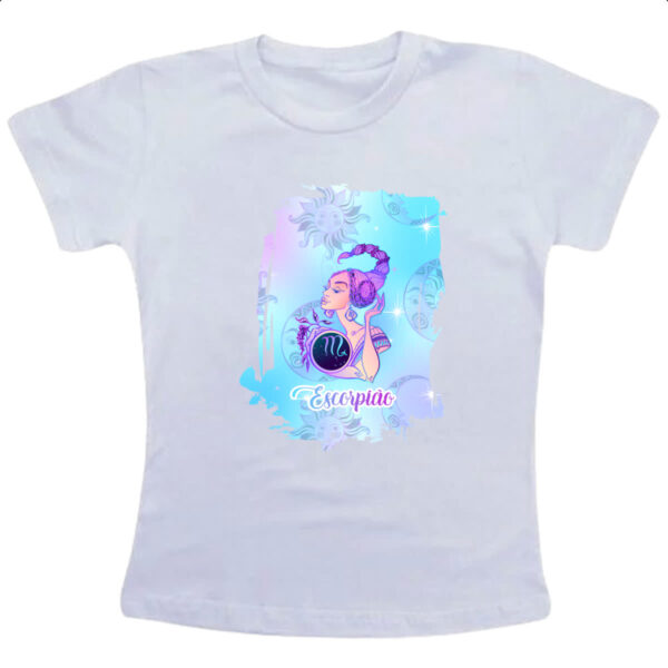 Camiseta Infanto Juvenil Escorpiao fundo zodiacal