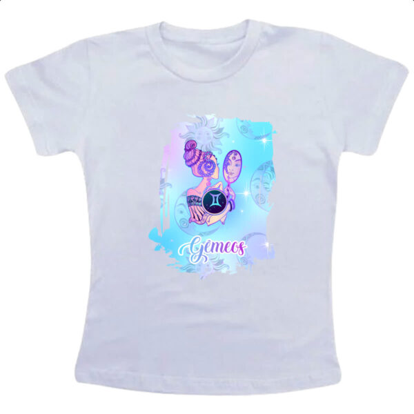 Camiseta Infanto Juvenil Gemeos fundo zodiacal