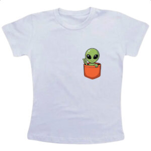 Camiseta Infanto Juvenil Alien no bolso laranja