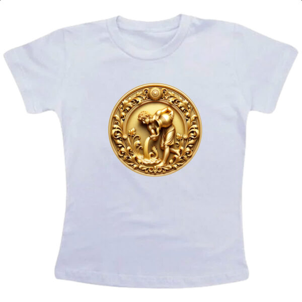 Camiseta Infanto Juvenil Signo de Aquario moeda de ouro