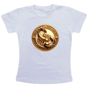 Camiseta Infanto Juvenil Signo de Escorpiao moeda de ouro