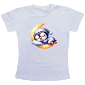 Camiseta Infanto Juvenil Cute Pinguim dormindo na Lua