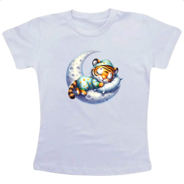 Camiseta Infanto Juvenil Cute Tigre dormindo na Lua