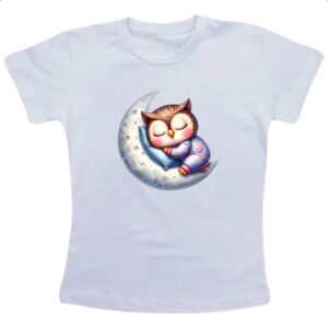 Camiseta Infanto Juvenil Cute Coruja dormindo na Lua