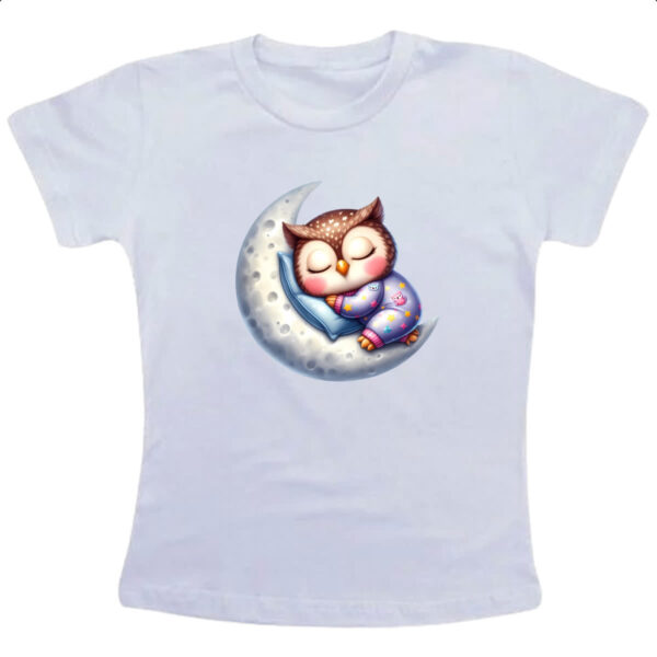 Camiseta Infanto Juvenil Cute Coruja dormindo na Lua