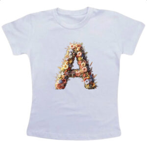 Camiseta Infanto Juvenil Alfabeto Floral Letra A
