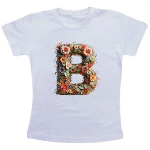 Camiseta Infanto Juvenil Alfabeto Floral Letra B