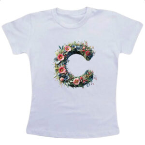 Camiseta Infanto Juvenil Alfabeto Floral Letra C