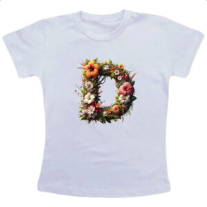 Camiseta Infanto Juvenil Alfabeto Floral Letra D