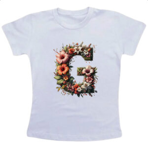 Camiseta Infanto Juvenil Alfabeto Floral Letra G