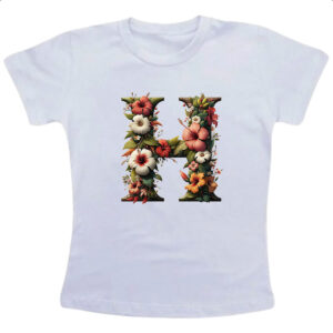 Camiseta Infanto Juvenil Alfabeto Floral Letra H