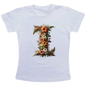 Camiseta Infanto Juvenil Alfabeto Floral Letra I