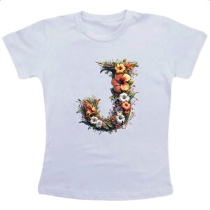 Camiseta Infanto Juvenil Alfabeto Floral Letra J