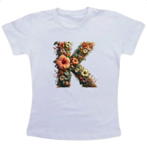 Camiseta Infanto Juvenil Alfabeto Floral Letra K