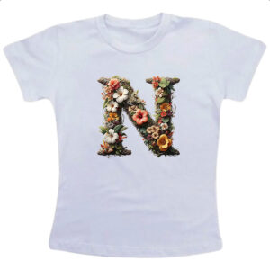 Camiseta Infanto Juvenil Alfabeto Floral Letra N