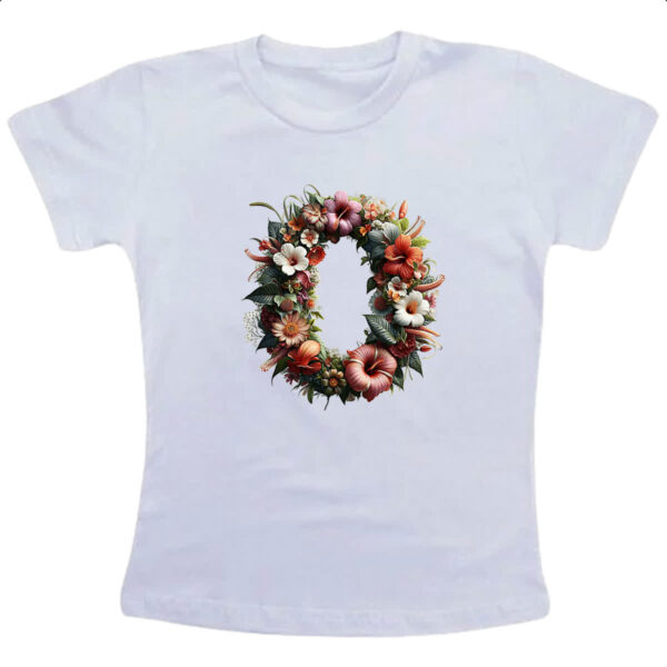 Camiseta Infanto Juvenil Alfabeto Floral Letra O