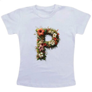 Camiseta Infanto Juvenil Alfabeto Floral Letra P