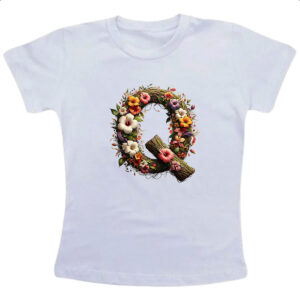 Camiseta Infanto Juvenil Alfabeto Floral Letra Q