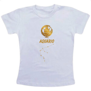 Camiseta Infanto Juvenil Signo Aquario Constelacao Dourada