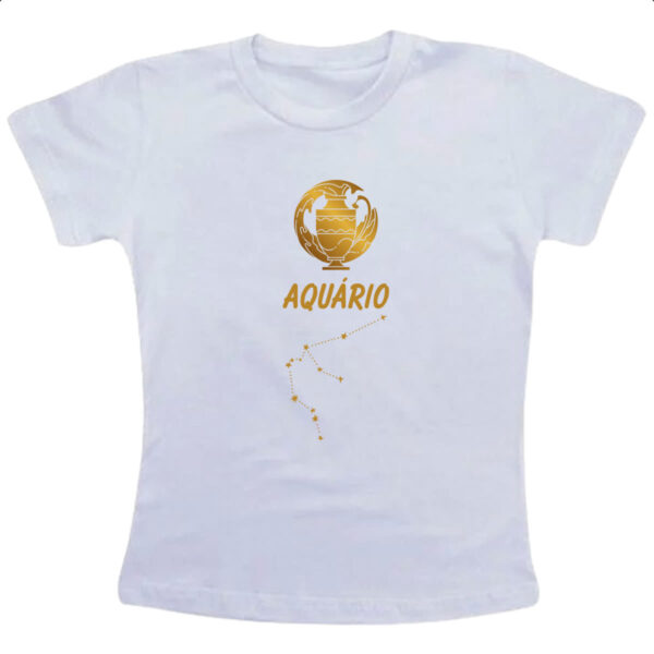 Camiseta Infanto Juvenil Signo Aquario Constelacao Dourada