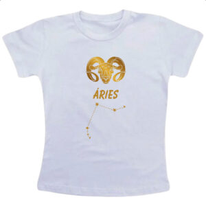 Camiseta Infanto Juvenil Signo Aries Constelacao Dourada