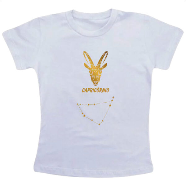 Camiseta Infanto Juvenil Signo Capricornio Constelacao Dourada
