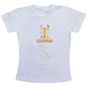 Camiseta Infanto Juvenil Signo Escorpiao Constelacao Dourada