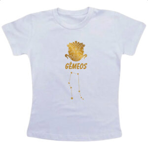 Camiseta Infanto Juvenil Signo Gemeos Constelacao Dourada