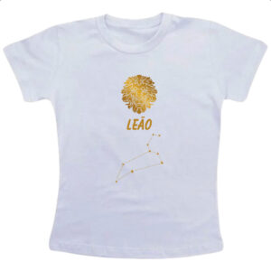 Camiseta Infanto Juvenil Signo Leao Constelacao Dourada