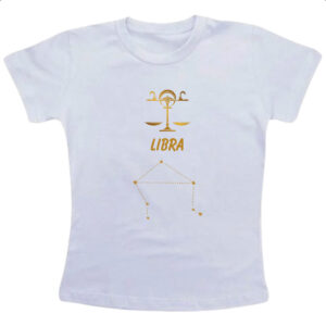 Camiseta Infanto Juvenil Signo Libra Constelacao Dourada