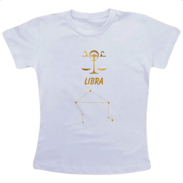 Camiseta Infanto Juvenil Signo Libra Constelacao Dourada