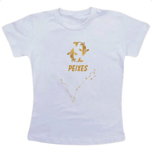 Camiseta Infanto Juvenil Signo Peixes Constelacao Dourada