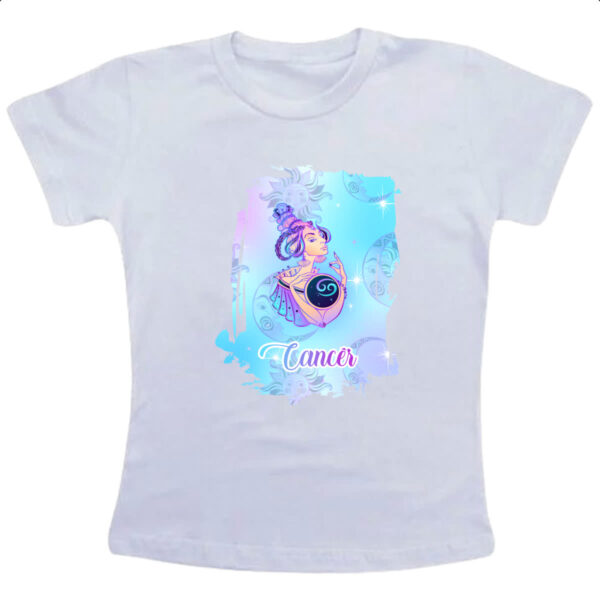 Camiseta Infanto Juvenil Cancer fundo zodiacal