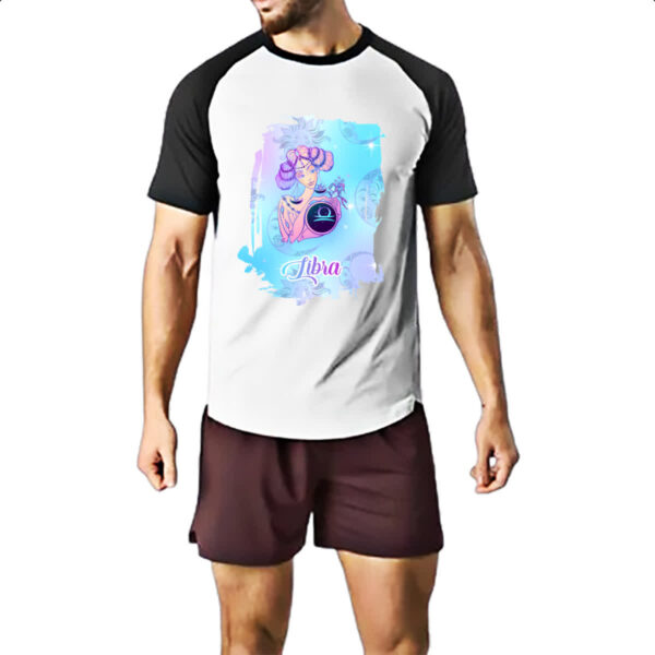 Camiseta Raglan Libra fundo zodiacal - Imagem 2