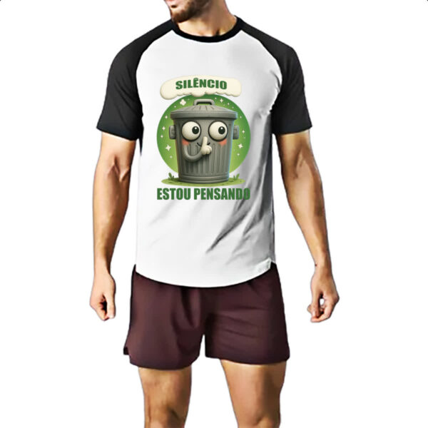 Camiseta Raglan Lata de Lixo pensando - Imagem 2