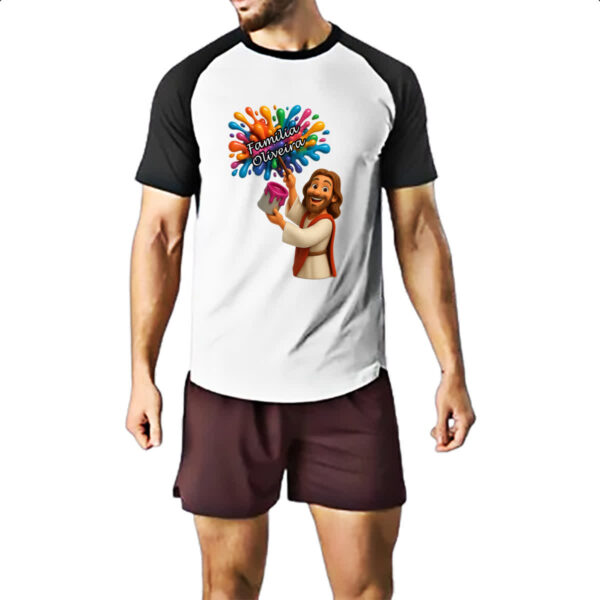 Camiseta Raglan Jesus Escrevendo Familia Oliveira - Imagem 2