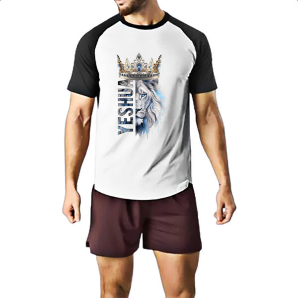Camiseta Raglan Yeshua Leao de Juda Azul Coroa - Imagem 2