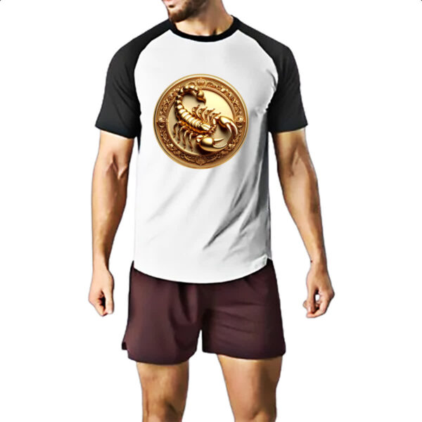Camiseta Raglan Signo de Escorpiao moeda de ouro - Imagem 2