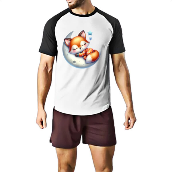 Camiseta Raglan Cute Raposa dormindo na Lua - Imagem 2
