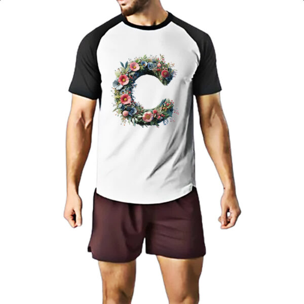 Camiseta Raglan Alfabeto Floral Letra C - Imagem 2