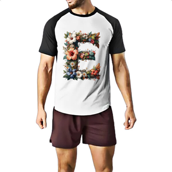 Camiseta Raglan Alfabeto Floral Letra E - Imagem 2