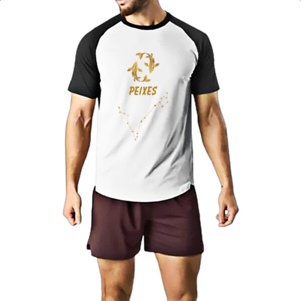 Camiseta Raglan Signo Peixes Constelacao Dourada - Imagem 2