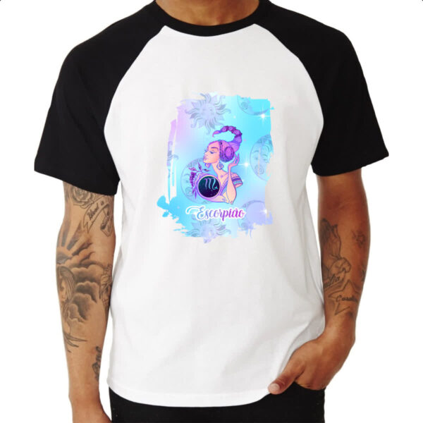 Camiseta Raglan Escorpiao fundo zodiacal - Imagem 3