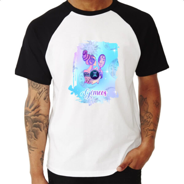 Camiseta Raglan Gemeos fundo zodiacal - Imagem 3