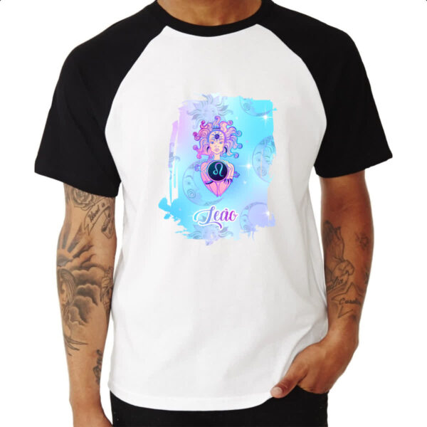 Camiseta Raglan Leao fundo zodiacal - Imagem 3