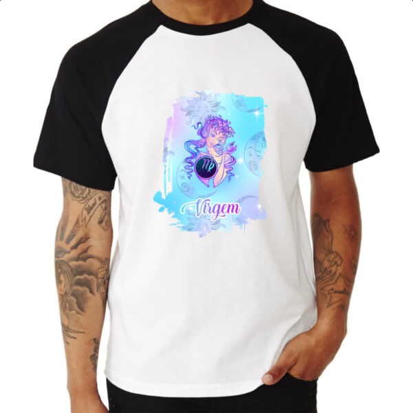 Camiseta Raglan Virgem fundo zodiacal - Imagem 3