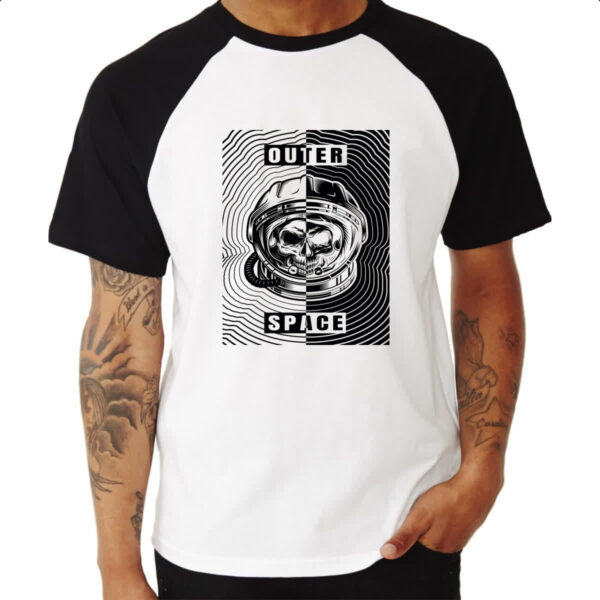 Camiseta Raglan Caveira Atronauta Outer Space - Imagem 3